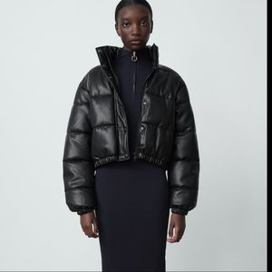 Leather puffer jacket